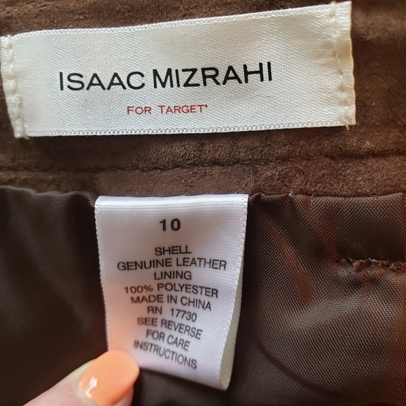 Suede Mizrahi Skirt Brown Size 10 Bow Detail Isaac Mizrahi - Picture 8 of 12